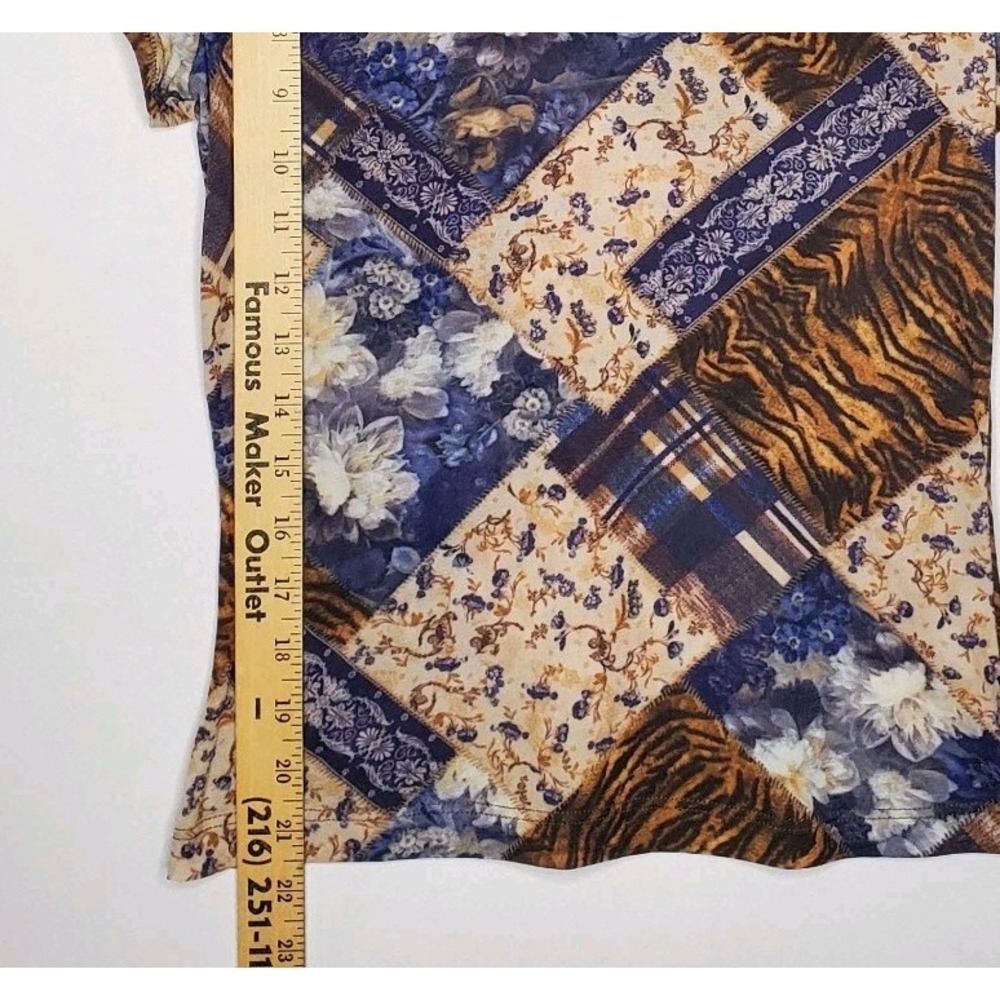 XOXO Nylon Mesh Patchwork Floral Lettuce Hem Top Juniors Large 90s Indie Grunge - Picture 5 of 8
